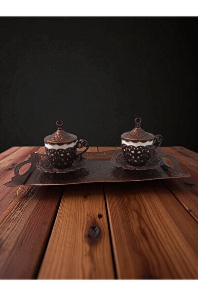 E orient High Quality 2 Person Cup Team Copper Ottoman Patterned Motif Turkish Coffee