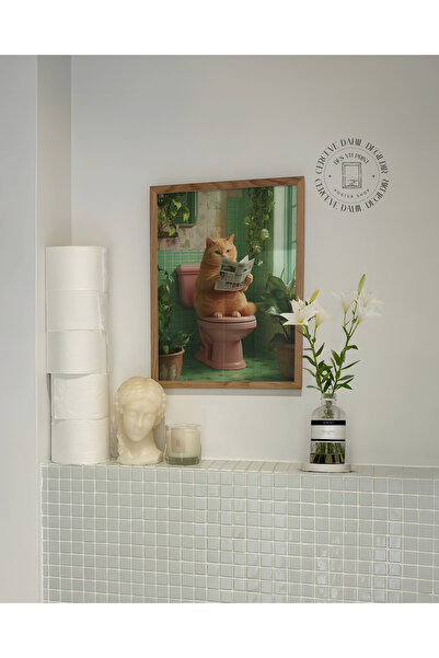 DES VU PRINT Tuvalette Gazete Okuyan Kedi Posteri, Kedi Posteri, Çerçevesiz B...