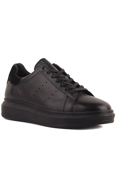 SailLakers - Μαύρα δερμάτινα ανδρικά παπούτσια casual με κορδόνια 101-2790-65128