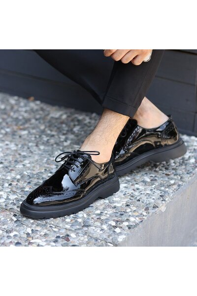 SailLakers - Μαύρα λουστρίνια ανδρικά παπούτσια casual με κορδόνια 101-7083-H1085