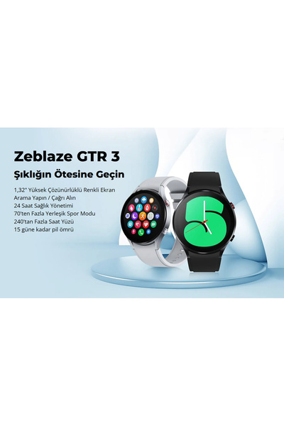 Zeblaze Gtr 3 Akıllı Saat Black - 1.32" Ekran, 24 Saat Sağlık Takibi, 15 Gün Pil Ömrü, Bluetooth