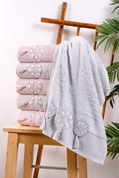 Fiesta Bamboo 50X90 cm Lace Tasseled Hand Face Towel with 6 Pvc Bags