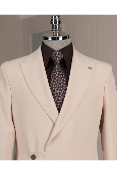 TerziAdemAltun İtalyan stil slim fit ceket pantalon takım elbise bej  T12065