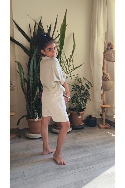 yılmaz can tekstil Girl's Linen Shorts Beige