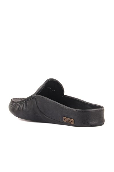 SailLakers - Δερμάτινες ανδρικές παντόφλες σπιτιού ανθρακί 110-547-X