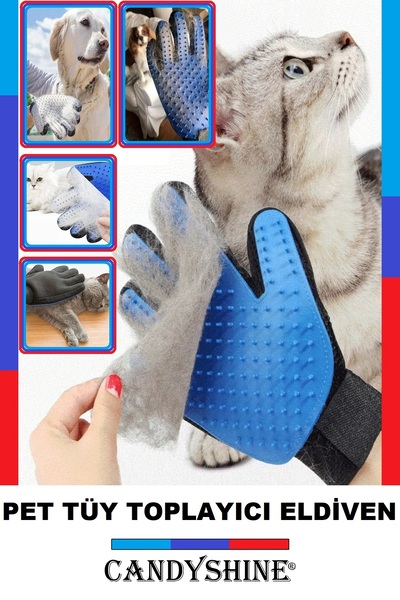 CandyShine Kedi Köpek Tüy Toplayıcı Masaj Yapıcı Tarama Eldiveni Evcil Hayvan...