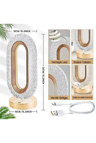 Store Kristal Masa Lambası - Şarjlı, Dokunmatik,3 Renk Modlu Dekoratif Işık