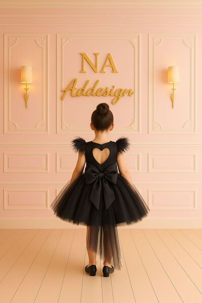 NA ADDESIGN فستان أسود منفوش على شكل قلب ومزين بذيل للفتيات