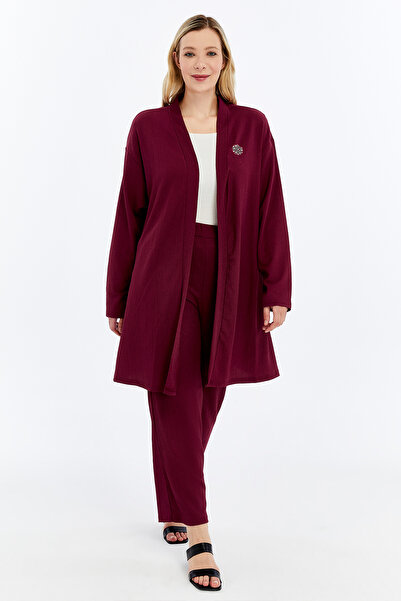 Laden بنطلون نسائي صيفي ربيعي مقاس كبير من القماش الملفوف، سترة للأم، طقم أحمر كلاريت مزدوج