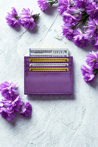 VANİLLA COLLECTİON Unisex Mini Ve İnce Deri Dizme Kartlık Portföy Mürdüm