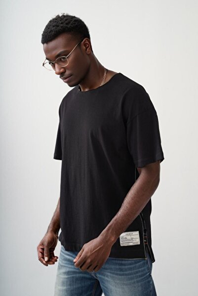 Balenbi Μαύρο Unisex Oversize T-Shirt - Πισ Κολάρα, Κεντημένη Φούστα