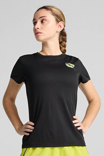 Puma GRAPHICS RUNNING ILLUSTRA Siyah Kadın Kısa Kol T-Shirt