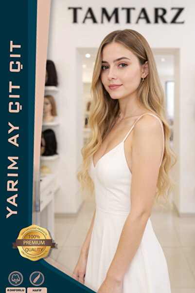 KONAK PERUK Half Moon Fiber Synthetic Fluffy - 2 Side Snaps Auburn White Platinum with Relief