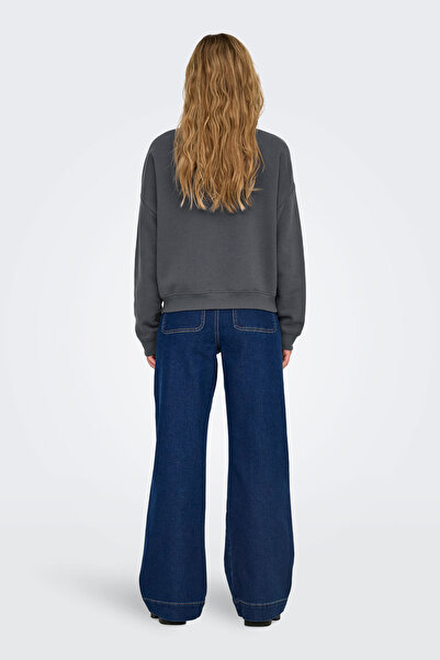 ONLY Суичър Onlsweat L/s Crew Oversız Antrasit Kadın