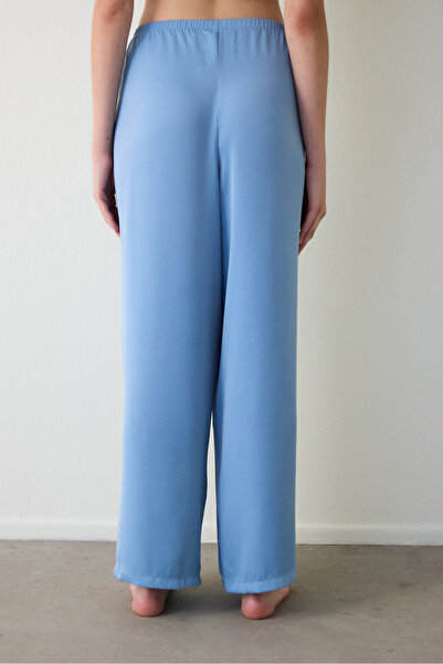 Penti Pantaloni de pijama cu picioare largi din satin Blue Luna