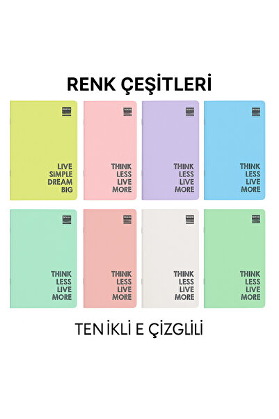 Janissary 60 Yp Plastik Kapak A4 Defter Seti 8’li (4 Kareli + 4 Çizgili) | Pastel Renkli Okul ve Ofis Defteri