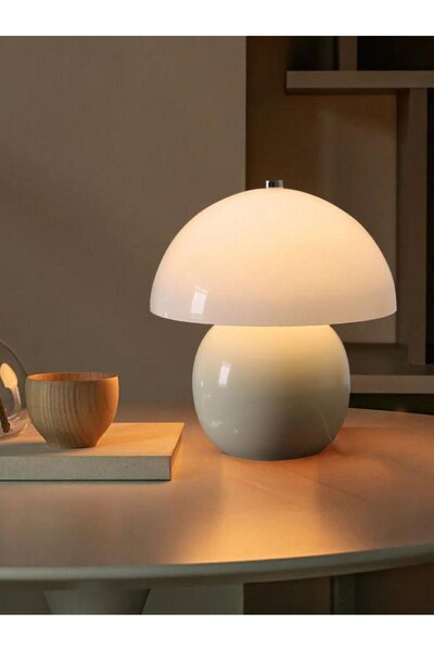 Fico Home Modern Burhi Abajur Krem Mantar Masa Lambası Metal Şapka Metal Gövde
