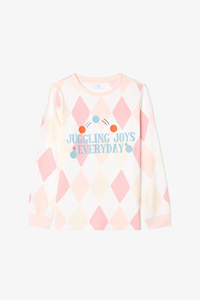 Penti Off-White Girl's Juggling Baklava Patterned Pajama Set
