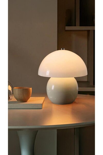 Fico Home Modern Burhi Abajur Krem Mantar Masa Lambası Metal Şapka Metal Gövde