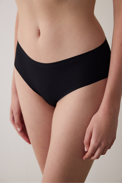 Penti Black Ribbed Non-Marking Low Waist Hipster Panties