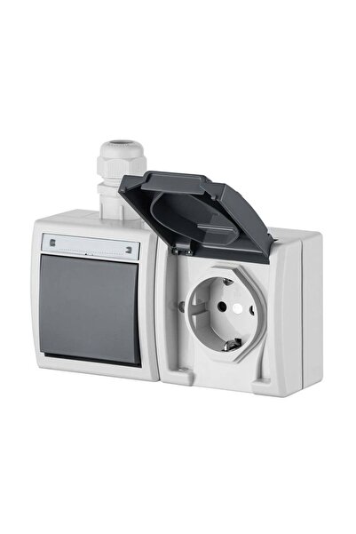 Aquante Aquant double socket with cover PT IP 65 gray, horizontal installation