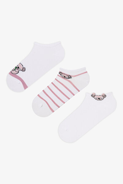 Penti 3 Pairs Cotton 3D Koala Patterned Toe Seamless Booties Socks