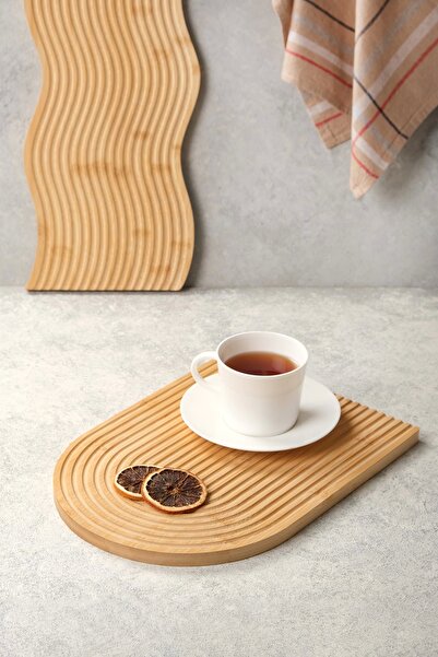 AVANTAGE HOME Karven - Set of 2 Decorative Bamboo Wood Carved Wavy and Rainbow Presentation Tray Decor Presentation Rack