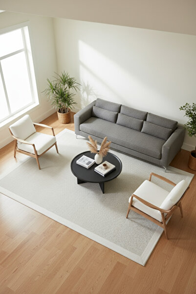 Halı Sepeti Bombay 664 Krem - Krem Hav Toz Vermez Kolay Temizlenen Hasır Doku...