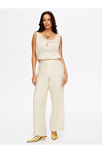 Faik Sönmez Diagonel Dokulu Beli Düğme Detaylı Modallı Pantolon W26PNT003