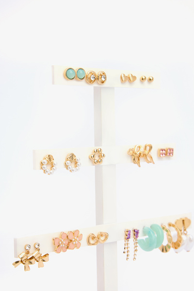 Penti Mix Heart Altın Rengi Küpe Seti