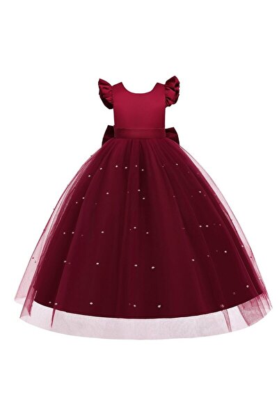 NSMLİFE Kız Çocuk Uzun İncili Elbise Doğum Günü Mezuniyet Elbise Balo Elbise