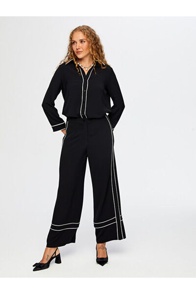 Faik Sönmez Wide Leg Fit Pants with Contrast Piping Detail W26Pnt023