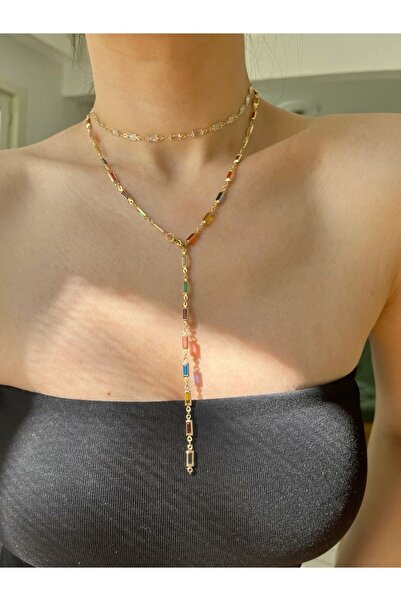 Hoop jewelery Colorful Chain Stone Necklace Y Necklace
