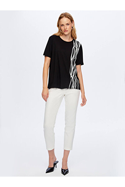 Faik Sönmez Önü Soyut Baskılı Yuvarlak Yaka T-Shırt W26TSH058