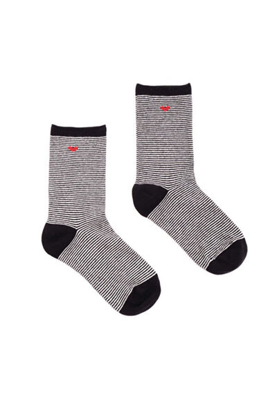 Faik Sönmez Çizgili Kalp Jakarlı Çorap W26CRP006