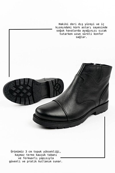 İmerShoes Чоловічі чорні черевики на щодень, зовнішня частина з натуральної шкіри, внутрішня частина з хутром, великий розмір, не ковзаюча підошва, на блискавці 087