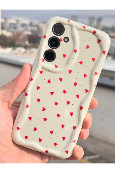 Fibaks Samsung Galaxy A56 Compatible Case Wave Edge Red Heart Pattern Silicone Cover with Camera Protection
