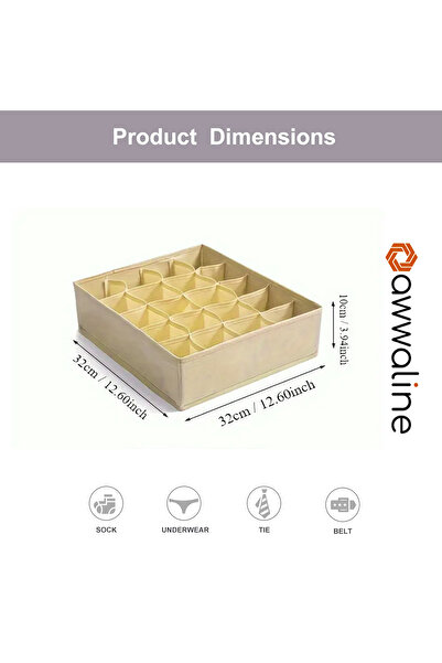 awwaline Clothing Organizer with 20 Compartments, awwaline, Beige, 32 x 32 x 10 cm
