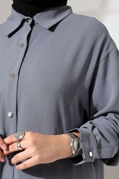 Berel Moda Shirt Collar Front and Cuff Snap Suit-Grey