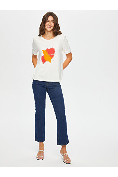 Faik Sönmez Önü Slogan Baskılı Yuvarlak Yaka Kısa Kol T-Shirt S25TSH075