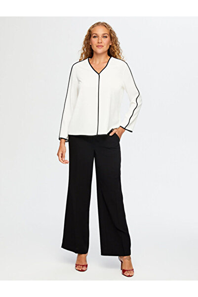 Faik Sönmez Color Block V Neck Blouse W26Blz015