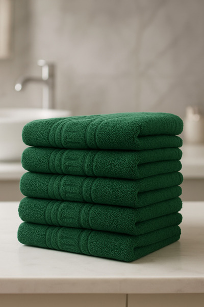 ET Collection Set x 5 Towels Greek Border 50x90 Green, 500 GSM