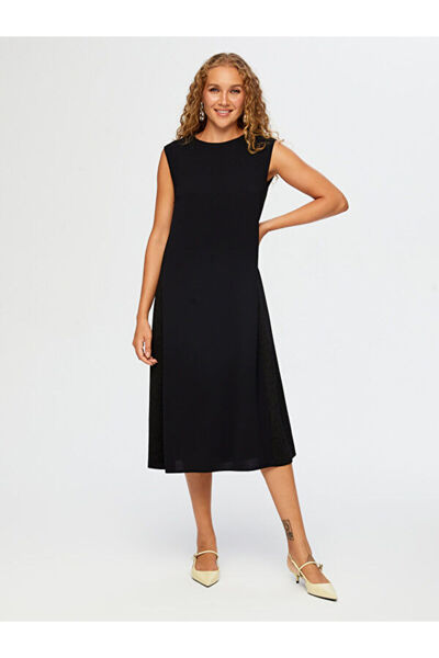 Faik Sönmez Yanları Saten Jakar Dokuma Düşük Kollu Şık Elbise W26ELB003