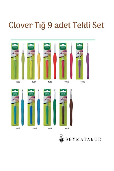 BALIM ÖRGÜ EVİ Clover Amour Ergonomik Tığ Seti 9'lu – Renkli Silikon Saplı Ör...