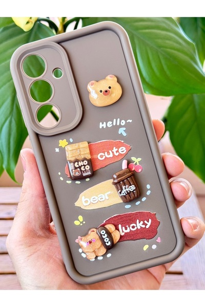 Fibaks Case for Samsung Galaxy A56 Teddy Bear Coffee Design Patterned Camera Protection Soft Silicone Cover
