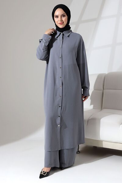 Berel Moda Shirt Collar Front and Cuff Snap Suit-Grey