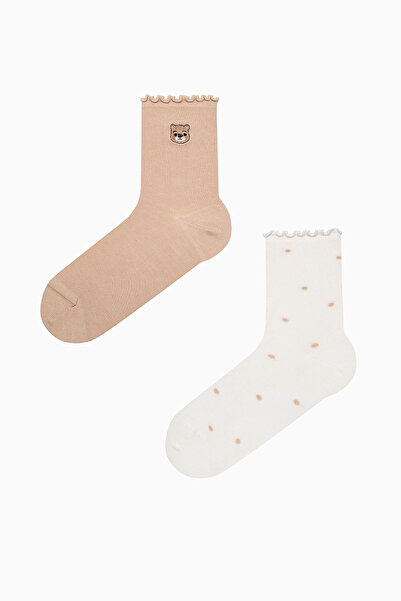 Penti Bear Frill White Light Pink 2-Piece Socks