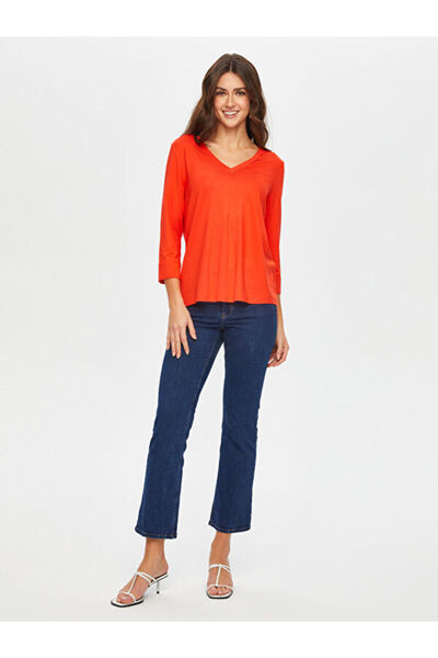 Faik Sönmez Μπλουζάκι με λαιμόκοψη V και τριών τετάρτων μανίκια S25TSH005