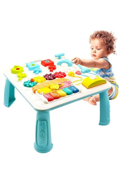 Smart Vibe Τραπέζι και πάνελ δραστηριοτήτων Montessori 2 σε 1 BrainyBaby με πιάνο, LED, σχήματα και χρώματα, μπλε