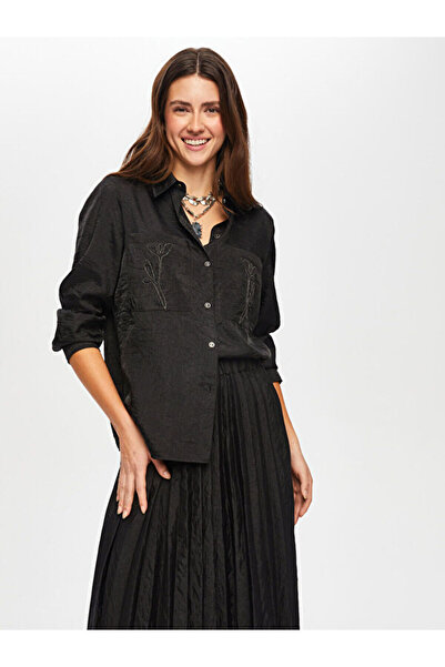 Faik Sönmez Zincir Nakış Detaylı Saten Dokulu Gömlek 007